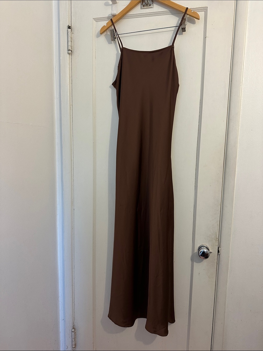 Know.One.Cares Brown Maxi Slip Dress with Spaghetti Straps
